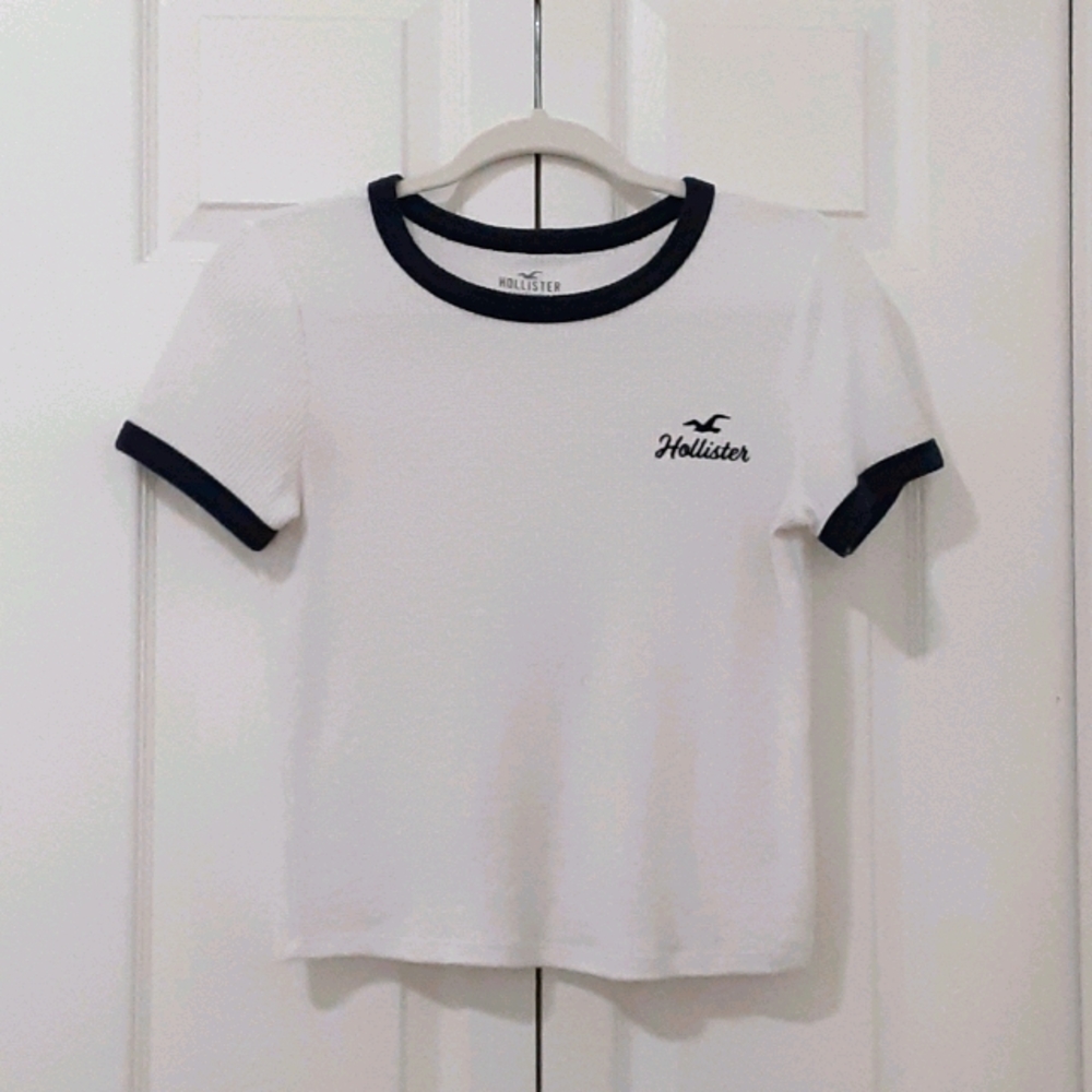 White and Navy Blue Hollister Top